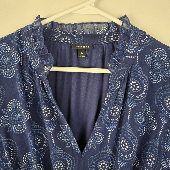 Torrid Blue Paisley Ruffle Maxi Dress Flutter Sleeves Size 12 Flowy Semi Sheer - Picture 9 of 15